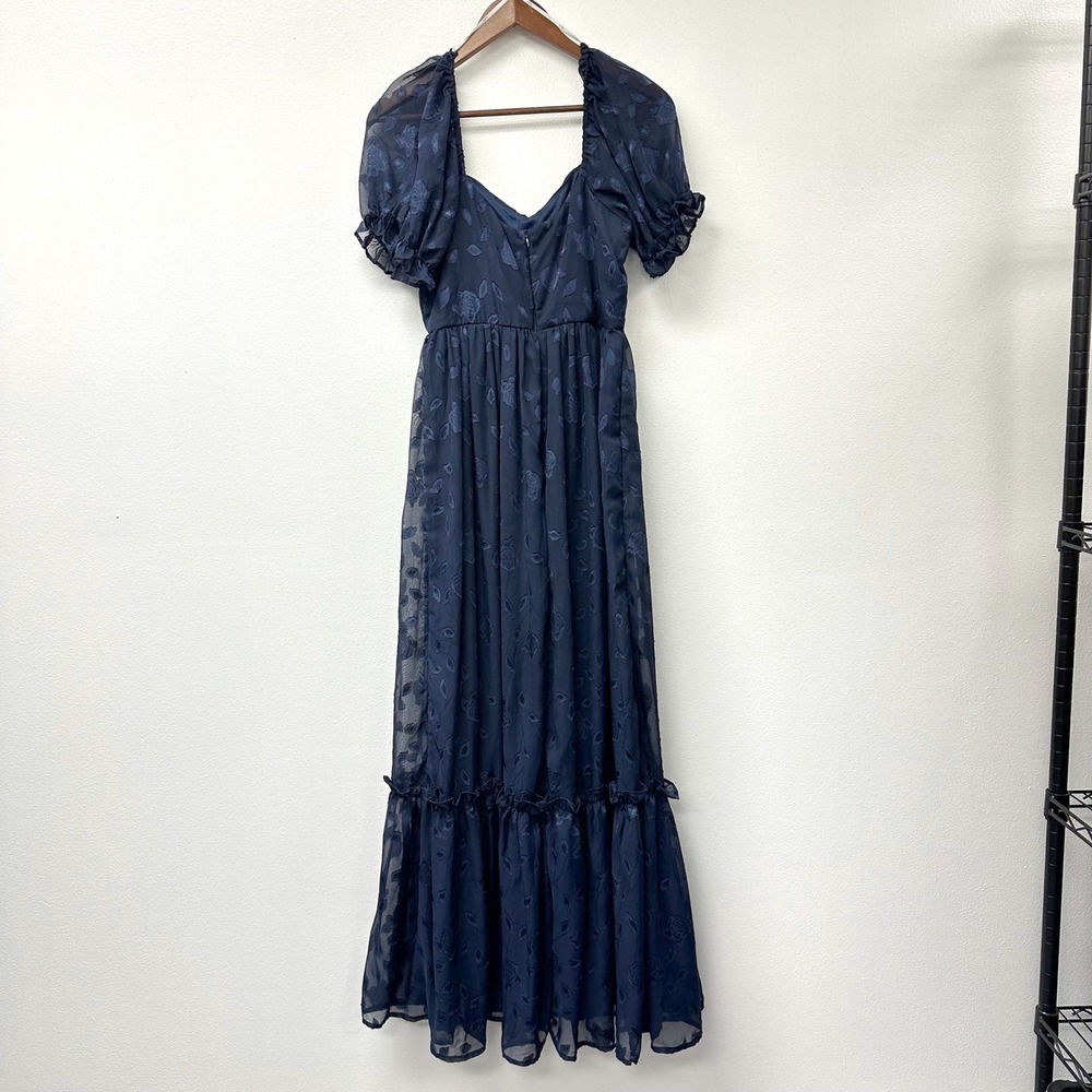 Lulus Puff Sleeve Sweetheart Midi Dress‎ Navy M - Picture 4 of 10